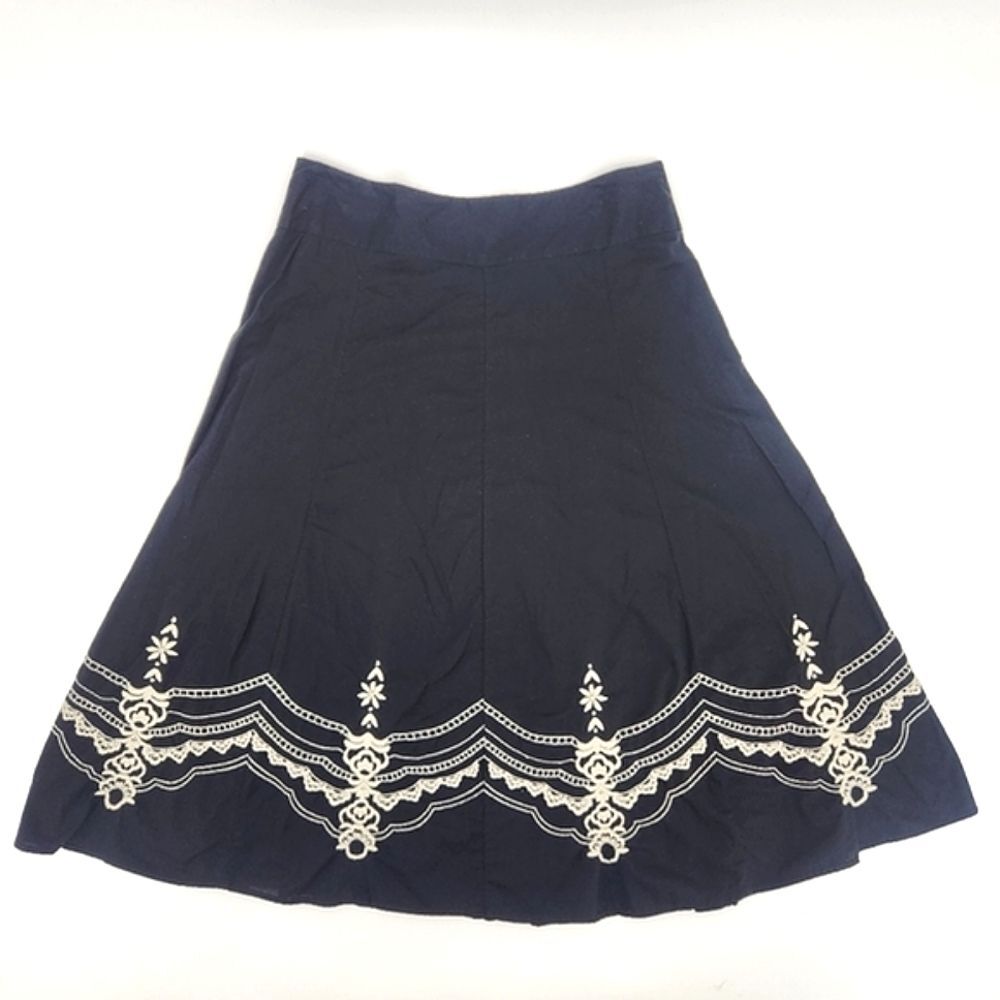 Charter Club Midi Skirt Womens Size 12 Black Boho Embroidery Peasant Whimsigoth